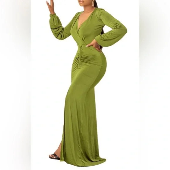 NEW Bylia V-Neck Bodycon Elegant Maxi Dress - Picture 1 of 2